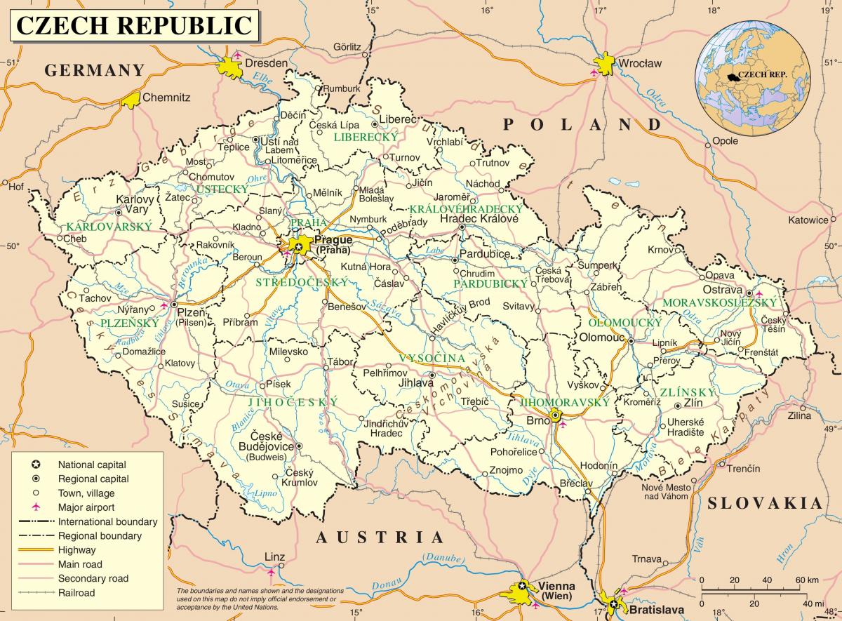 جمهورية التشيك (تشيكوسلوفاكيا) على الخريطة