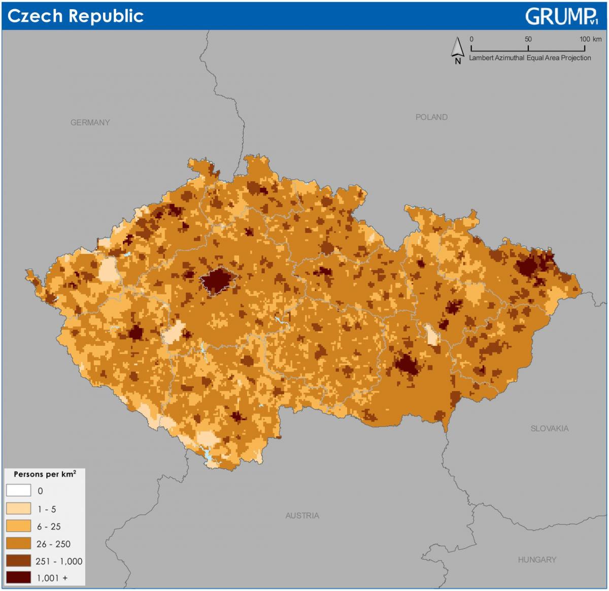 جمهورية التشيك (تشيكوسلوفاكيا) خريطة الكثافة